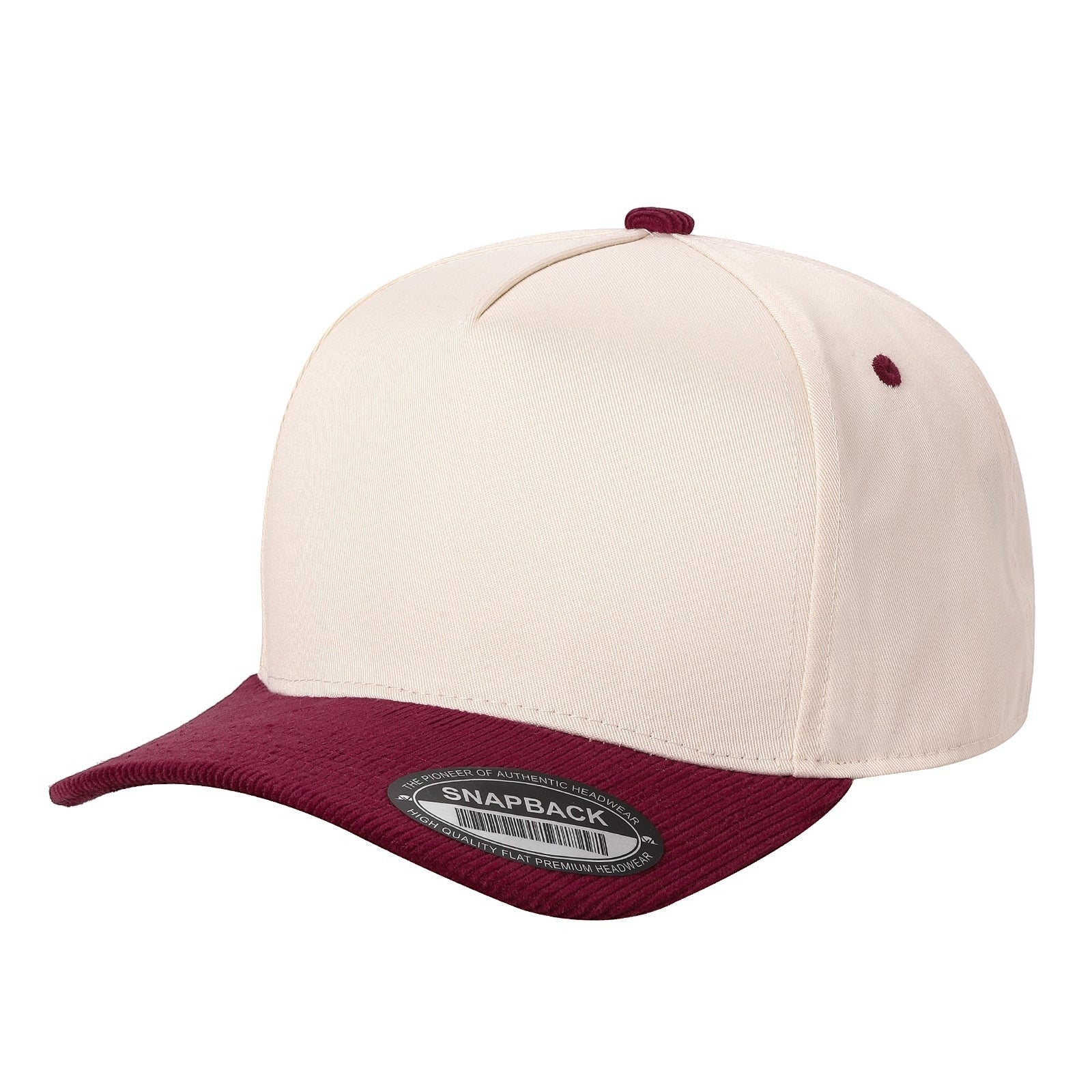 Gorra tan con visera de pana vino con el logo P28 creative bordado en el costado